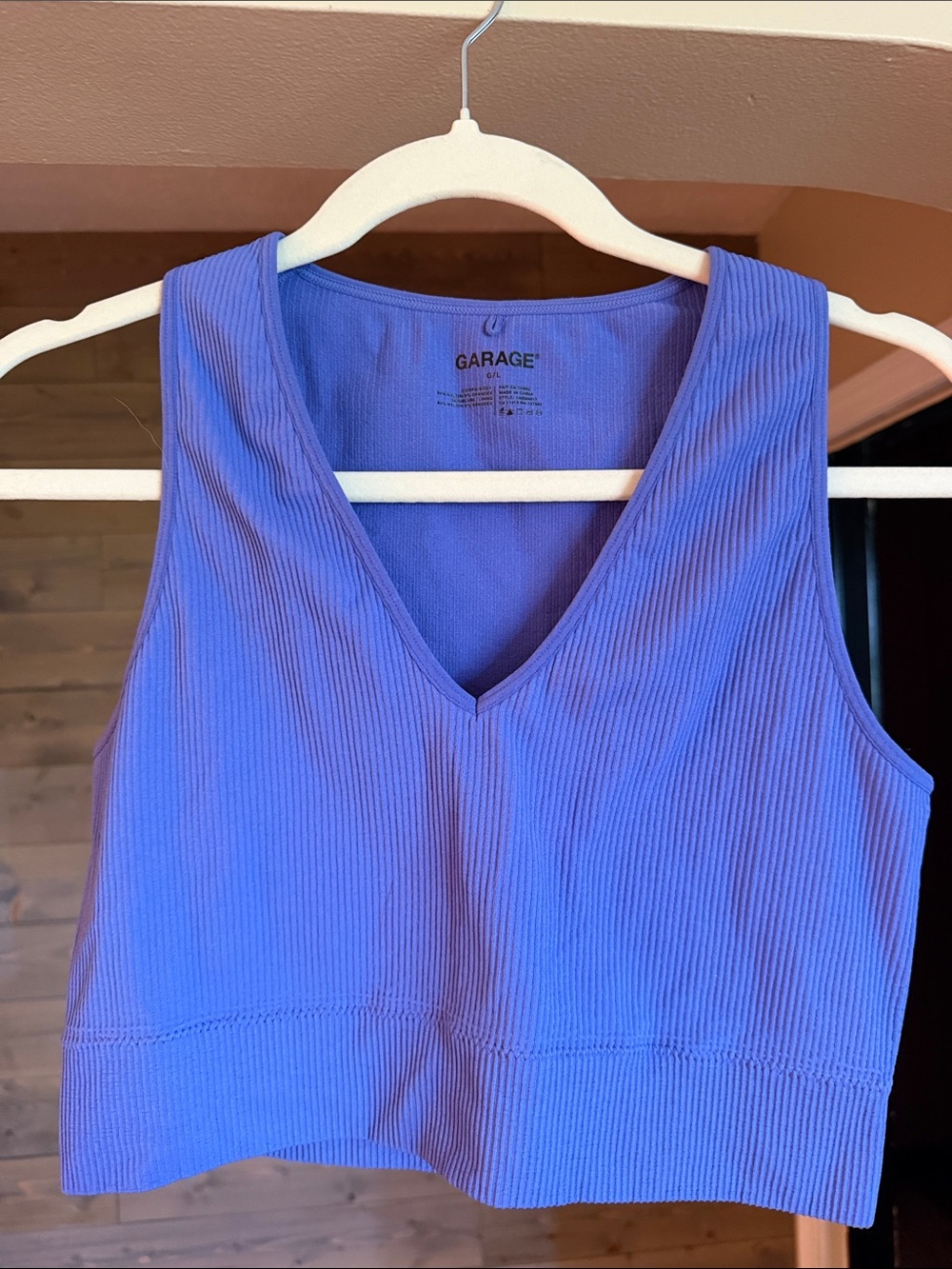Garage V-Neck Ribbed Crop Tank Top - Periwinkle Blue